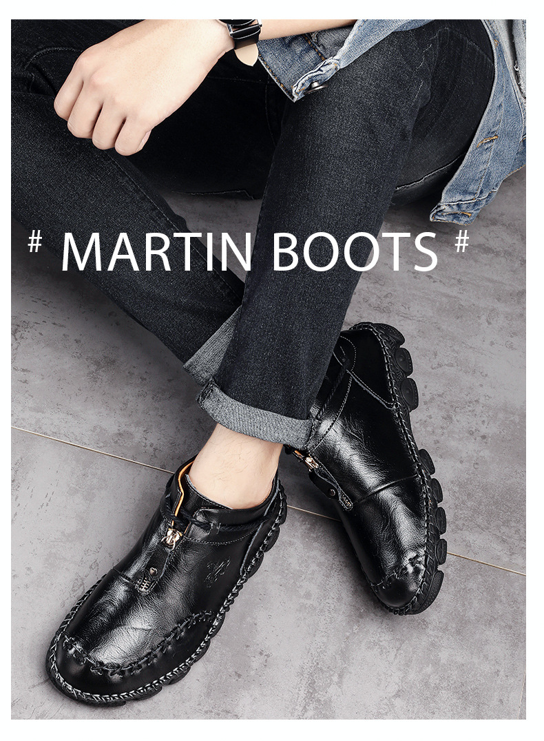 Men's Vintage Leather Front-Zip Casual Boots detail 2