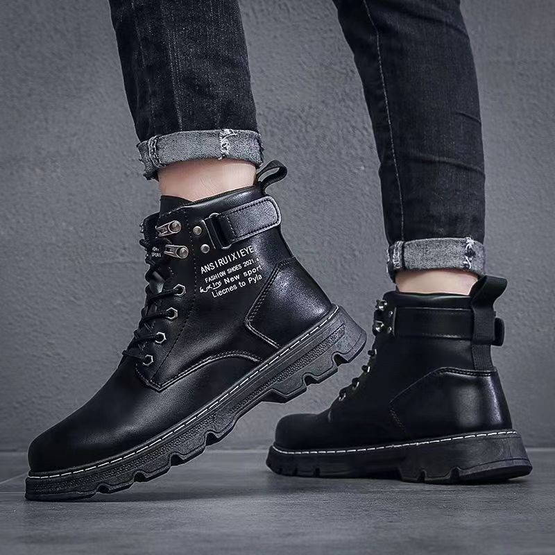Botas de cuero con cordones antideslizantes estilo urbano hombre 4