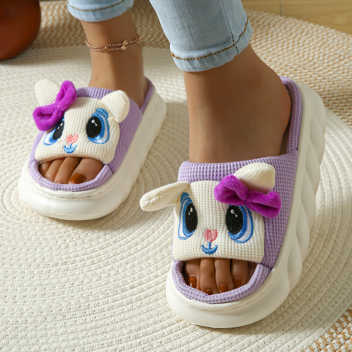 Chaussons claquettes compensés respirants en lin pour femme detail 10