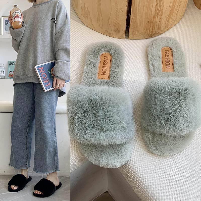 Pantofole da donna in peluche a punta aperta con suola morbida 2