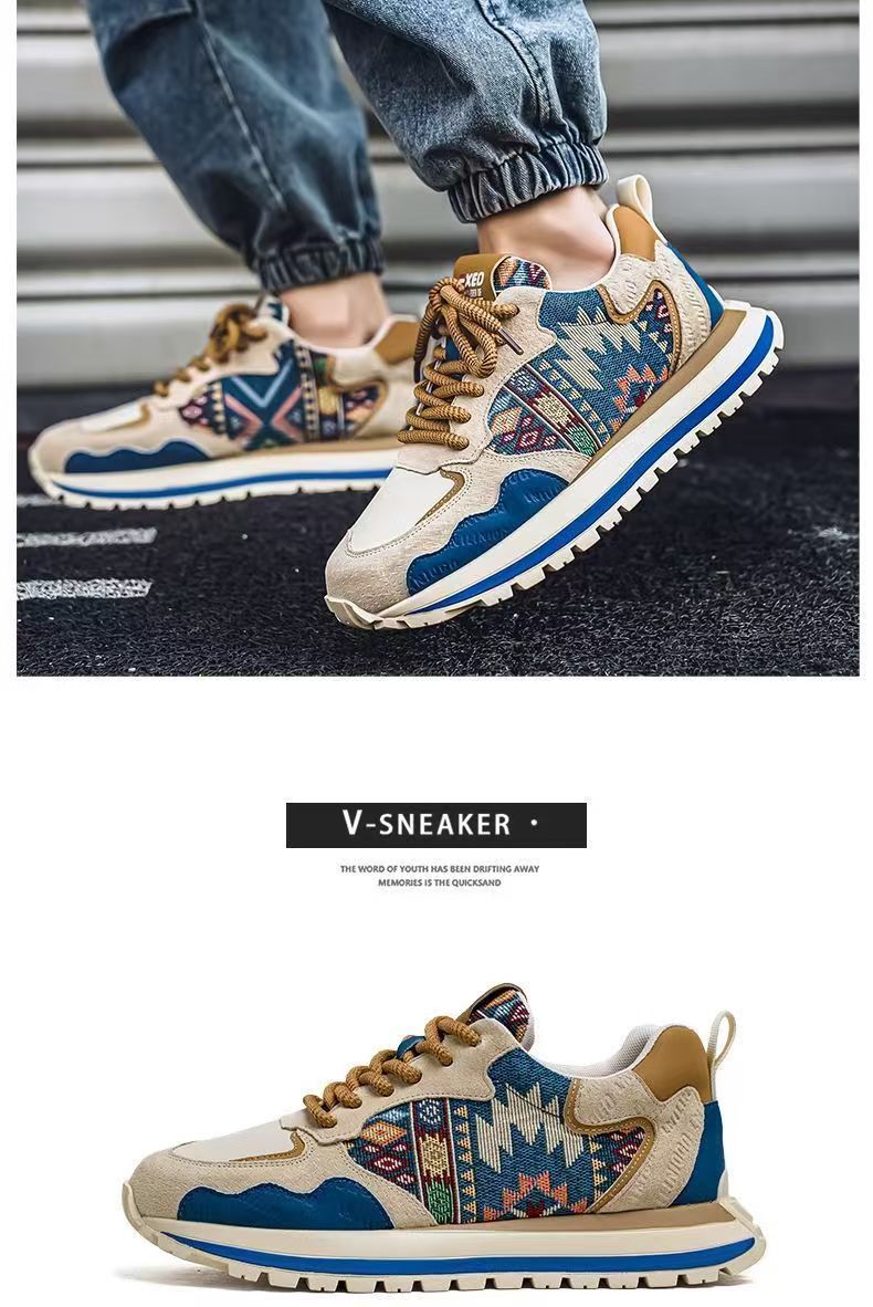 Casual herenschoenen met veters en etnisch patroon detail 2