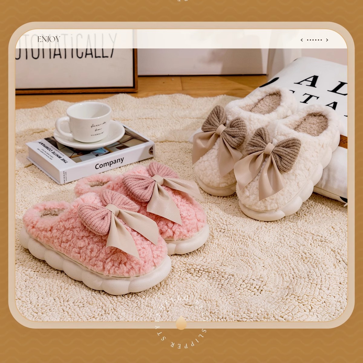 Warme pluchen instap-pantoffels voor dames detail 8