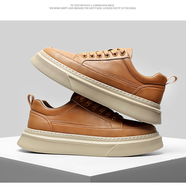 Einfarbige Plateau-Freizeitschuhe aus Leder für Herren detail 18