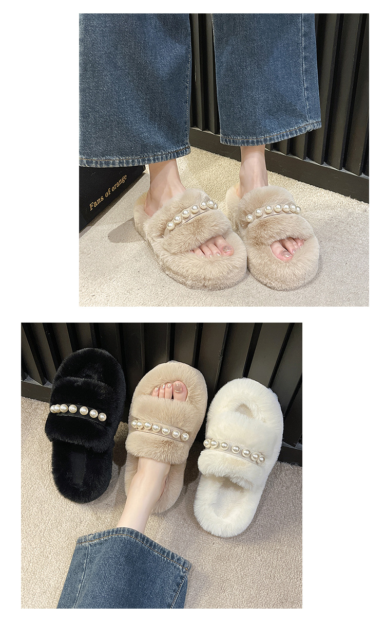 Women's Cozy Faux Pearl Plush Open-Toe Slippers detail 16