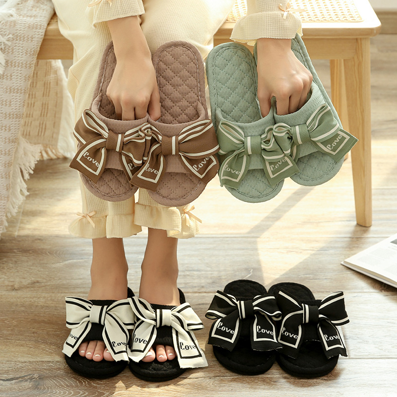 Women's Bowknot Open-Toe Cotton Fabric Slippers 5