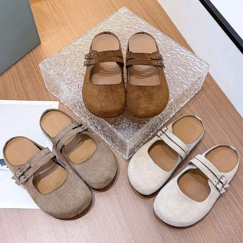 Chaussons plats en daim à double boucle pour femme 5