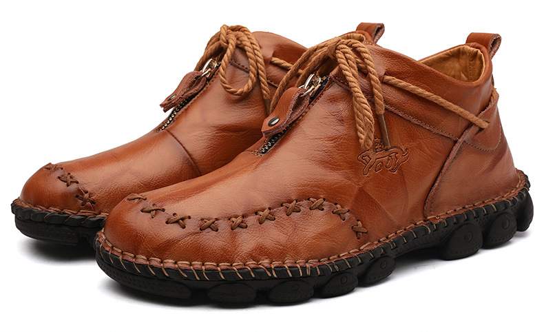 Men's Vintage Leather Front-Zip Casual Boots detail 11