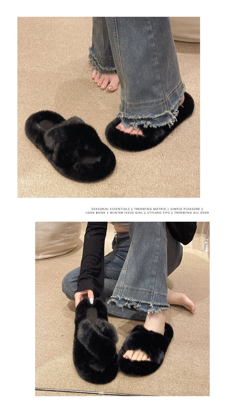 Women's Cozy Plush Open-Toe Flat Slippers detail 1