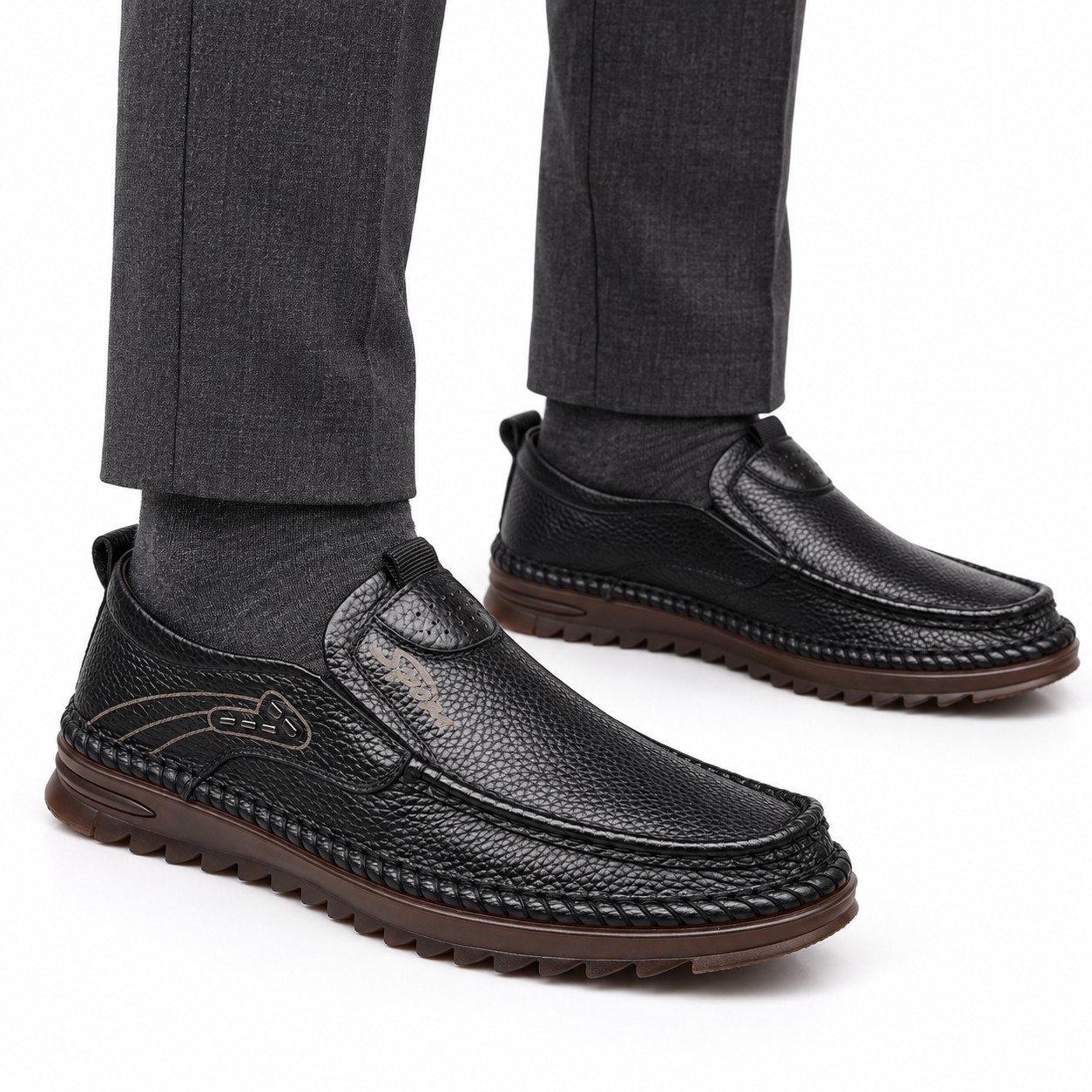 Men's Full-Grain Leather Elastic-Gore Slip-On Casual Shoes 2