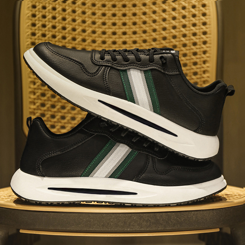 Men's Striped Lace-Up PU Leather Casual Sneakers 4