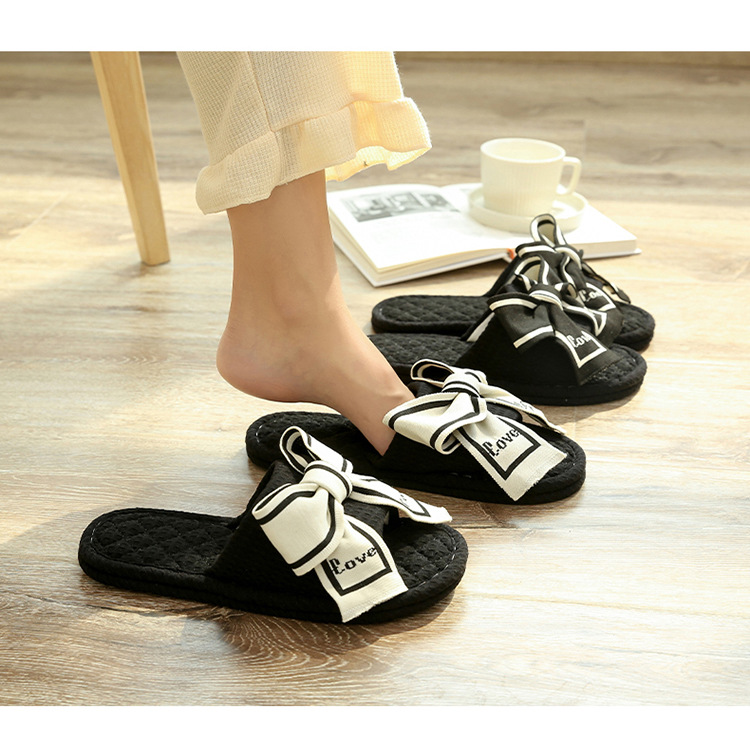 Women's Bowknot Open-Toe Cotton Fabric Slippers detail 6