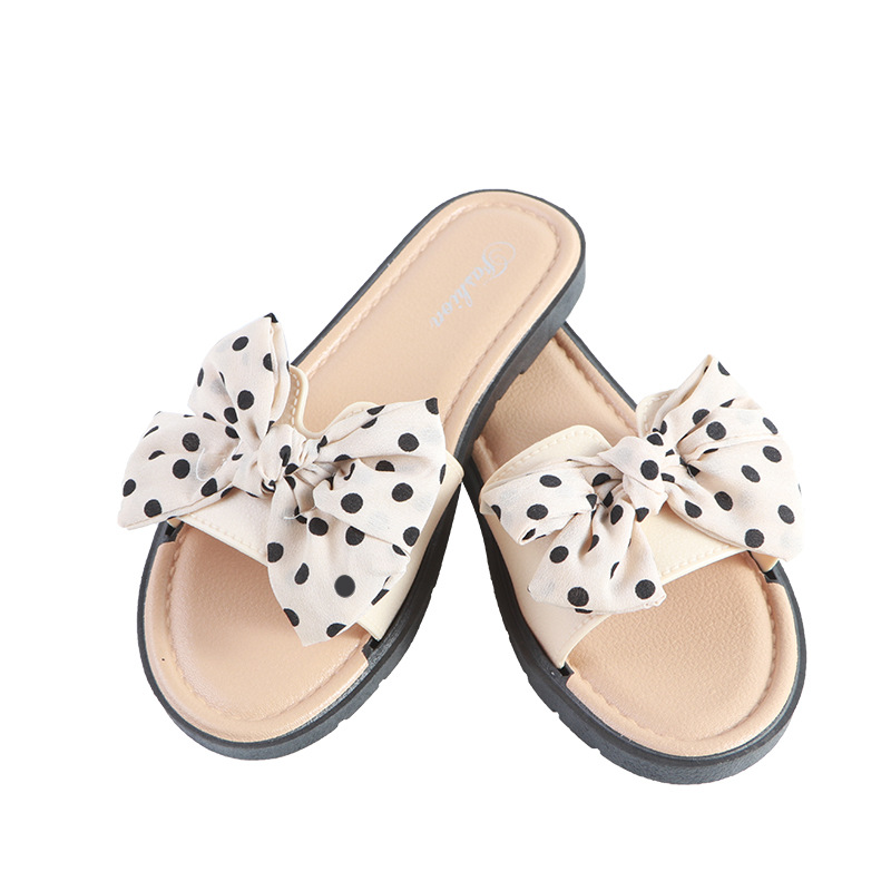 Pantuflas planas de meter para mujer con lazo de lunares 6