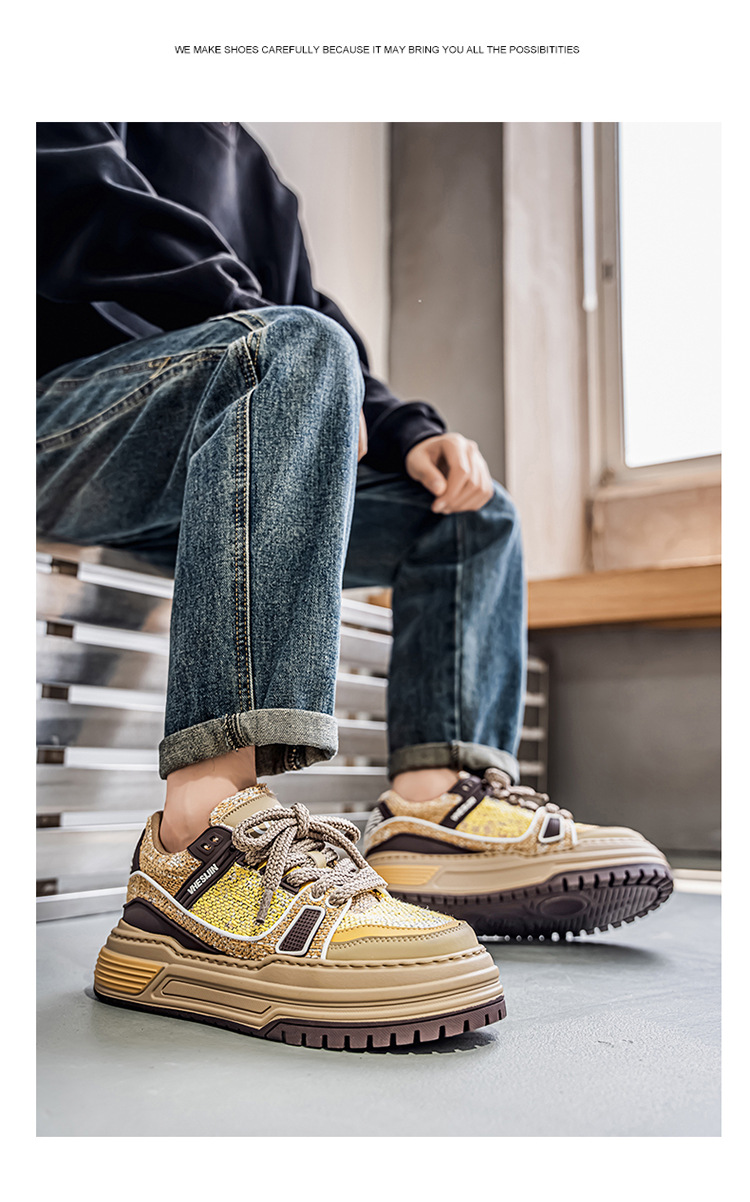 Chunky casual schoenen voor heren van canvas met plateauzool en colorblock detail 10