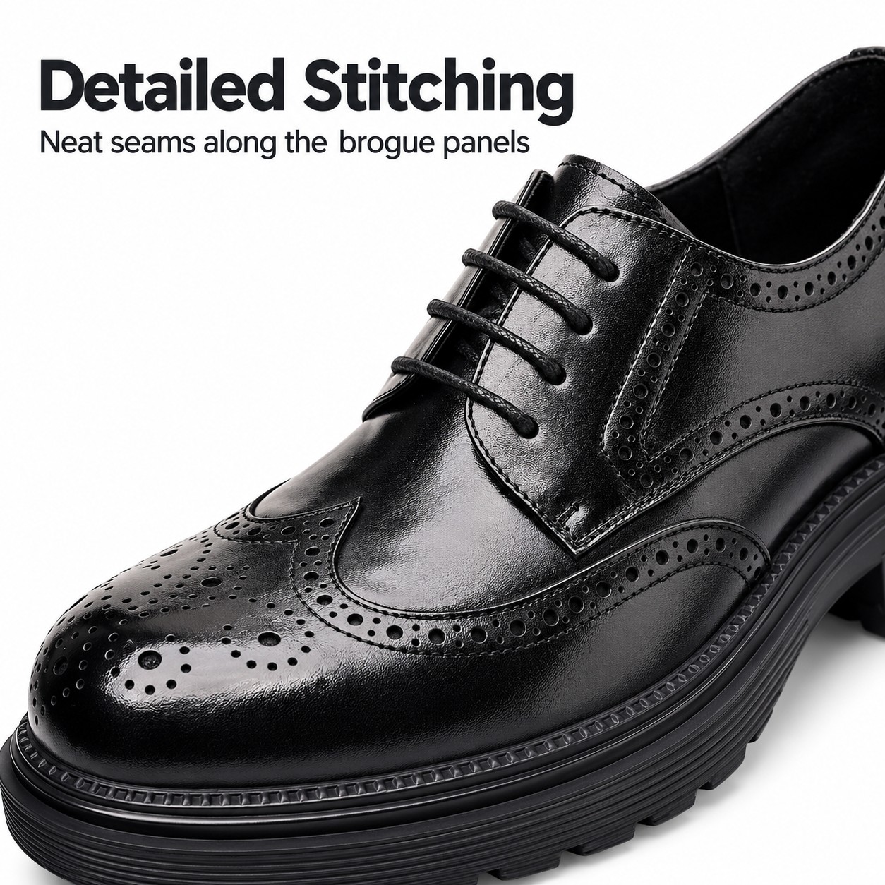 Men's Full-Grain Leather Wingtip Brogue Derby Dress Shoes detail 2