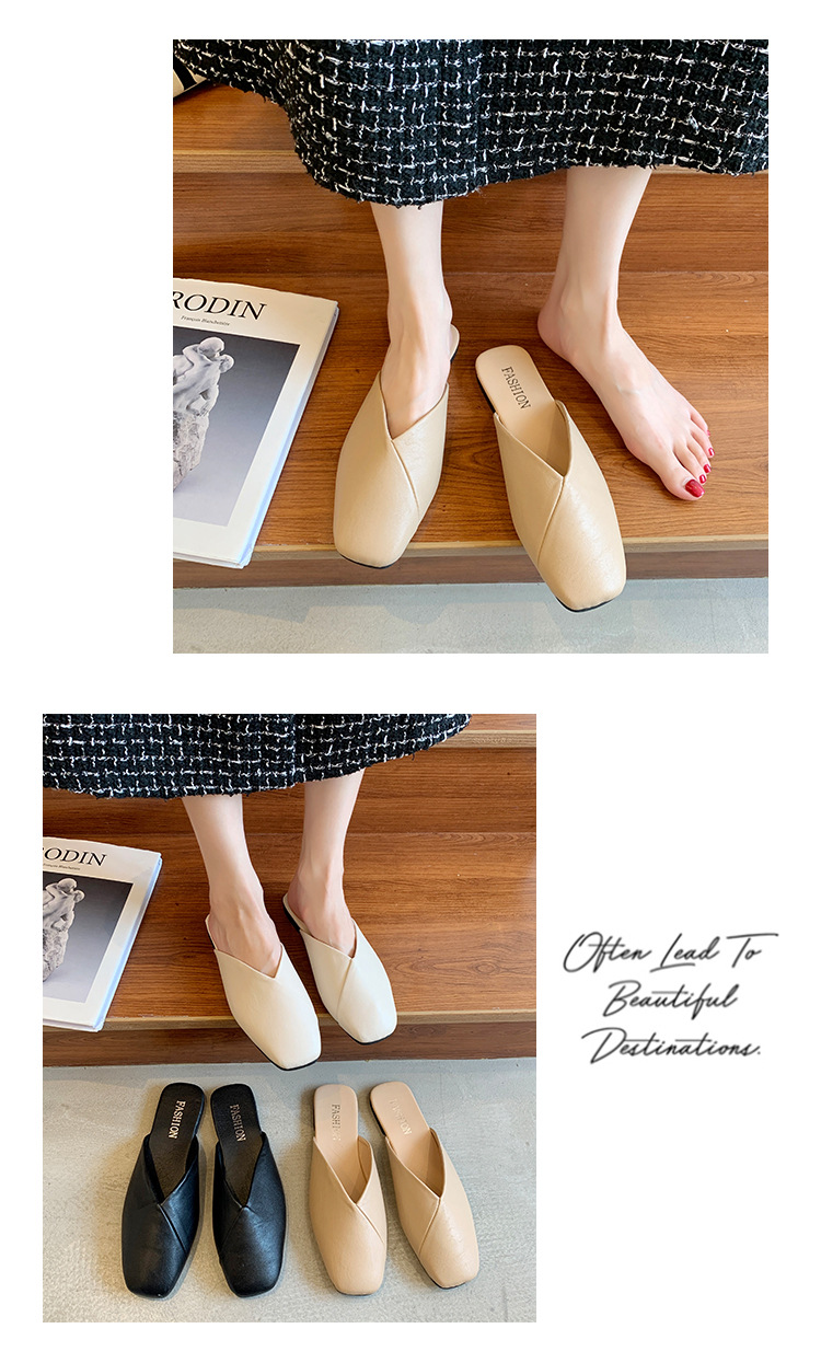 Dames instapschoenen met vierkante neus van PU-leer, platte schoenen detail 5