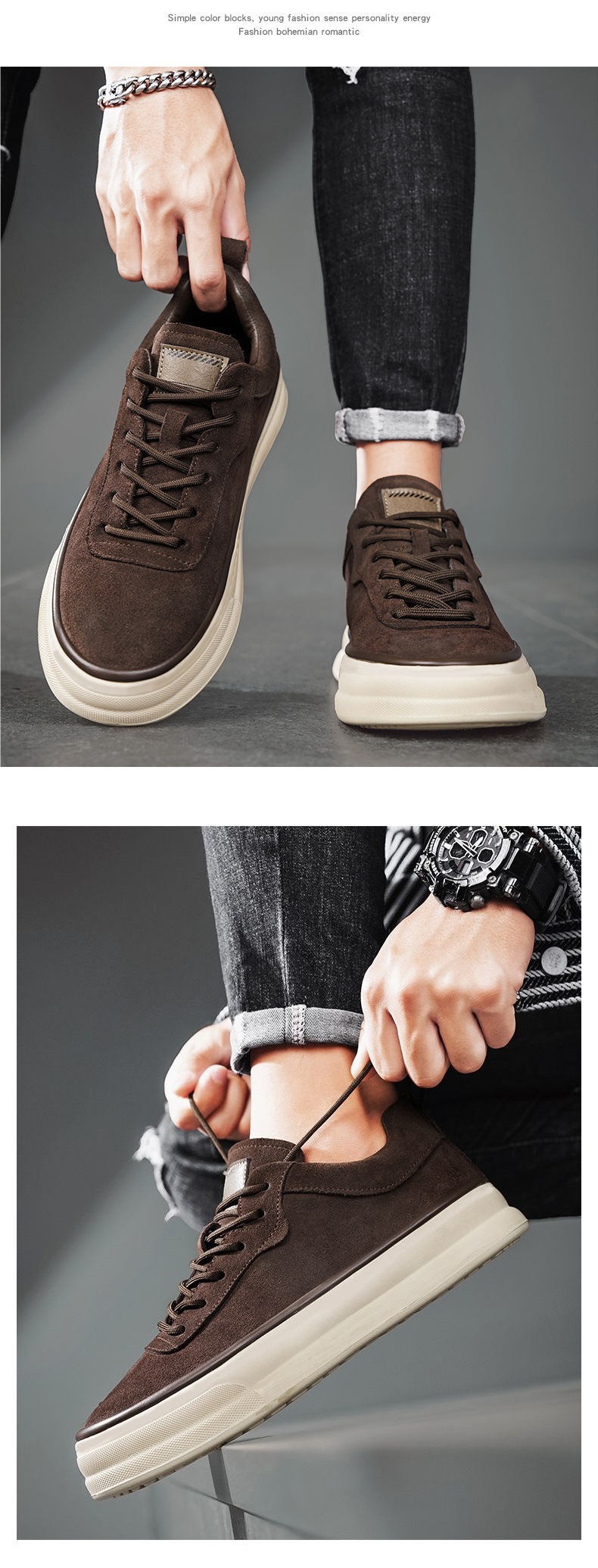 Chaussures casual à plateforme en daim à lacets pour hommes detail 2