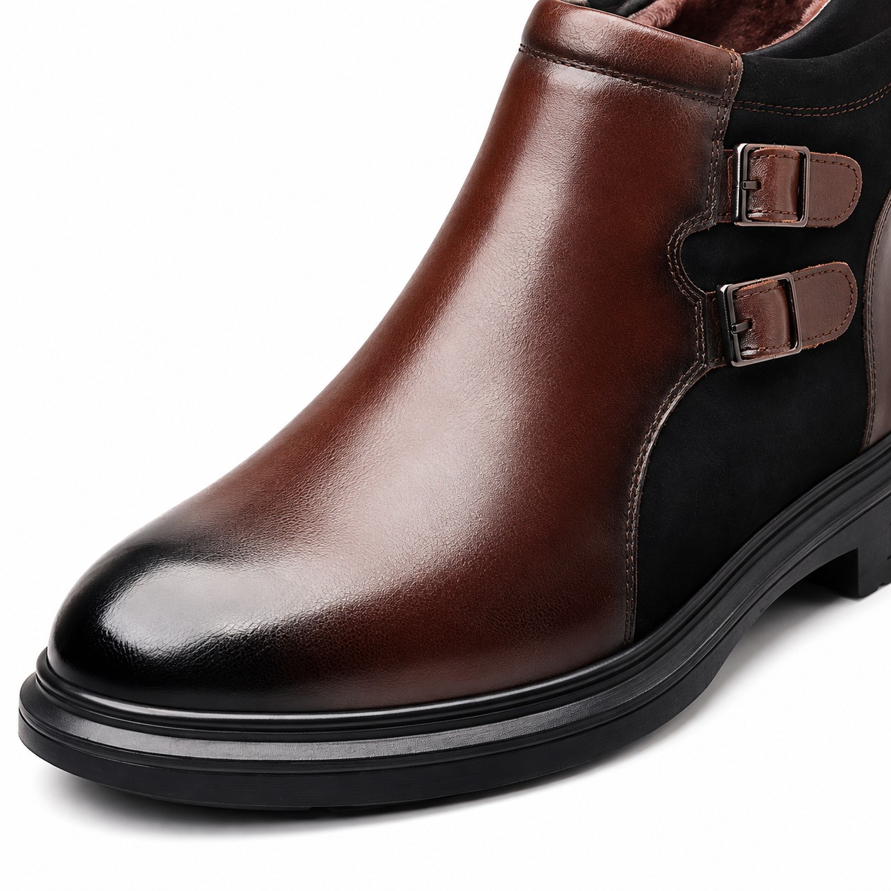 Men's Full-Grain Leather Double-Buckle Ankle Boots 8