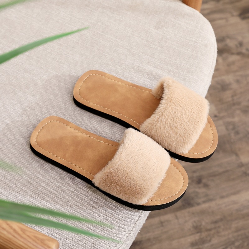 Pantofole da donna in peluche a punta aperta con suola morbida detail 8