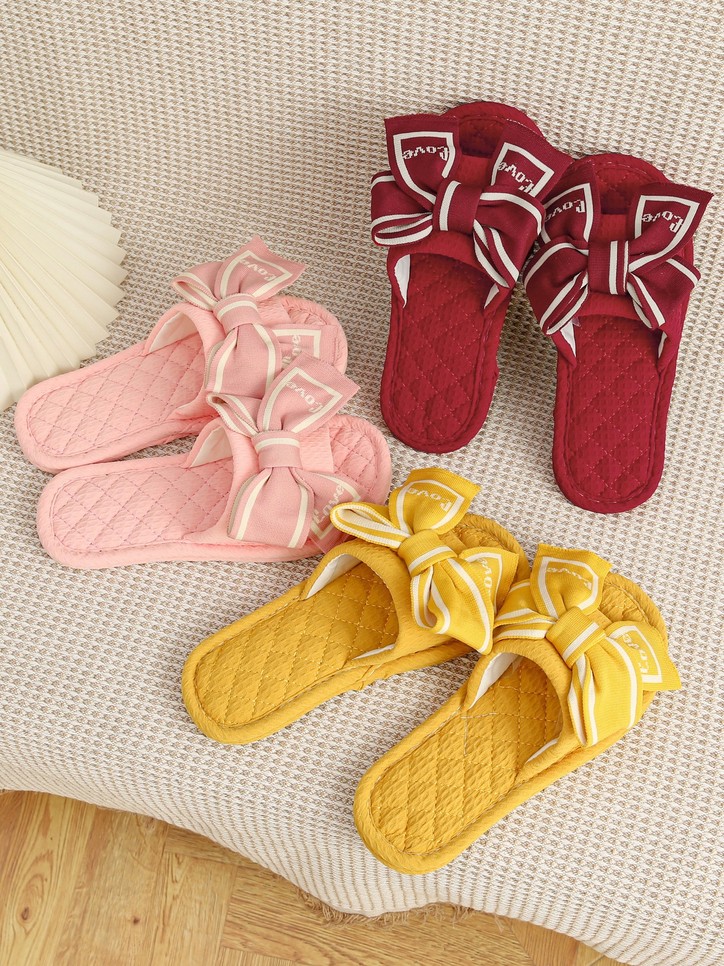 Women's Bowknot Open-Toe Cotton Fabric Slippers detail 9