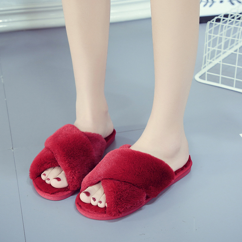 Chaussons douillets en peluche pour femme à bout ouvert 5