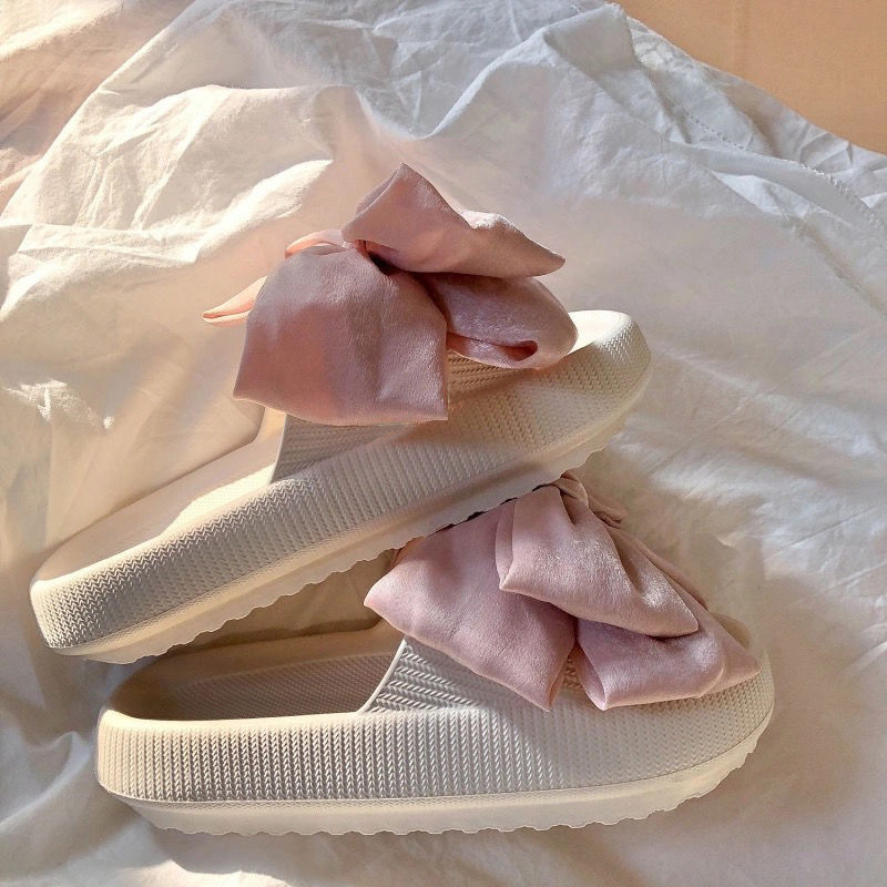 Chaussons compensés légers à nœud pour femme – Semelle rembourrée