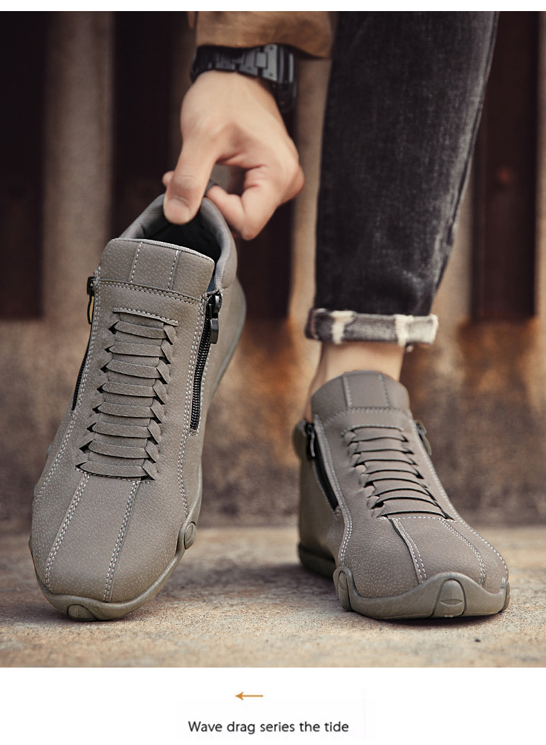 Herren-Freizeitschuhe aus Leder mit Reißverschluss und weicher Sohle detail 4