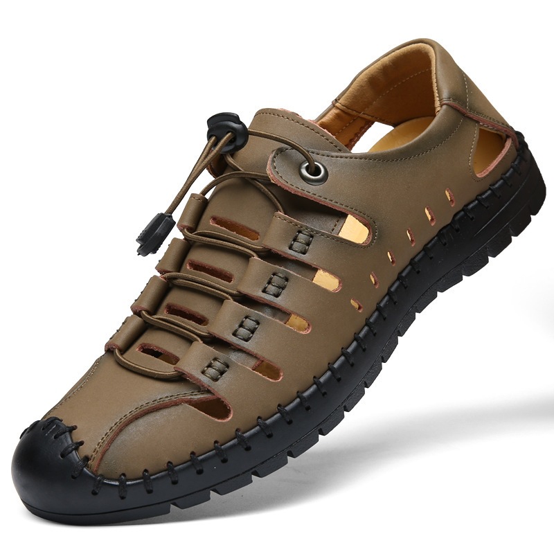 Atmungsaktive Leder-Sandalen für Herren mit geschlossener Kappe