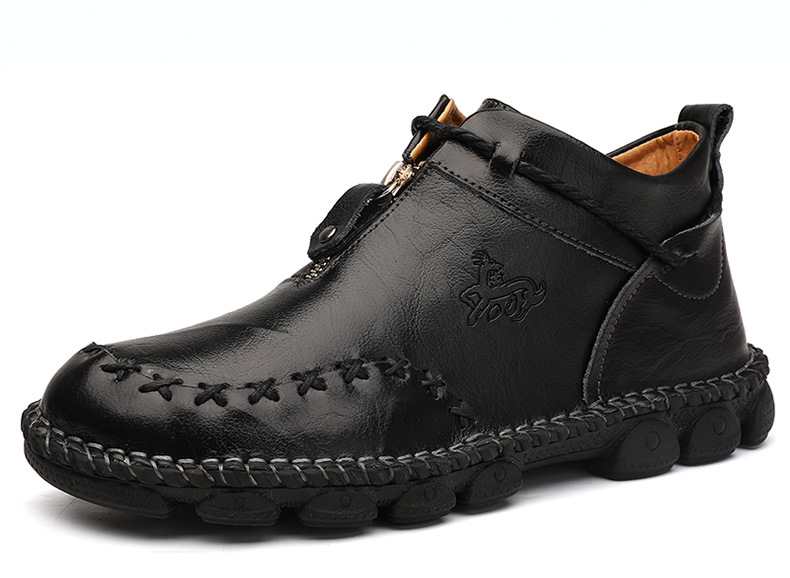 Men's Vintage Leather Front-Zip Casual Boots detail 13