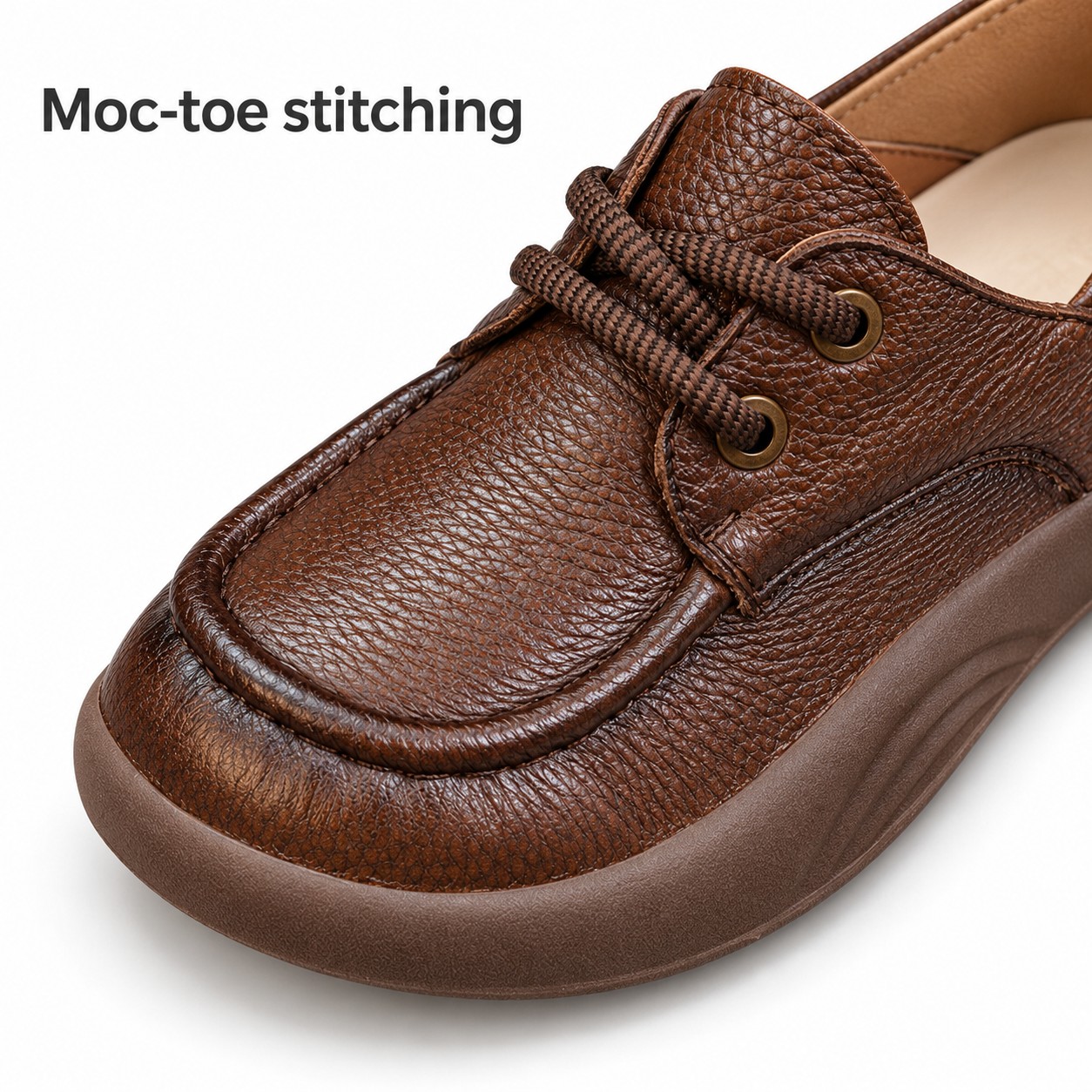 Women's Full-Grain Leather Wide Toe Box Lace-Up Casual Shoes detail 2