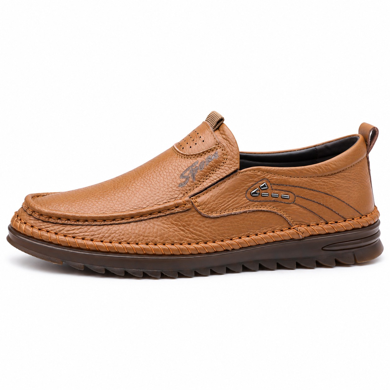 Men's Full-Grain Leather Elastic-Gore Slip-On Casual Shoes