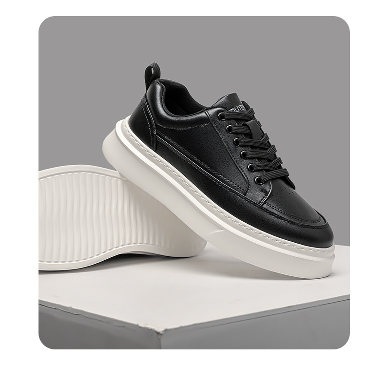 Einfarbige Plateau-Freizeitschuhe aus Leder für Herren detail 4