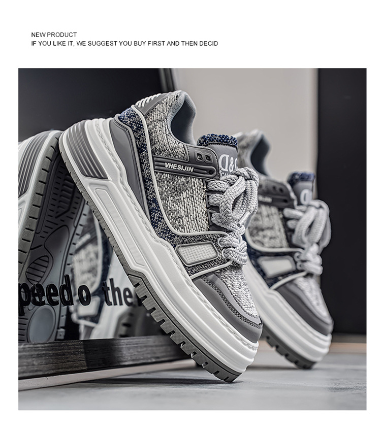 Chunky casual schoenen voor heren van canvas met plateauzool en colorblock detail 5