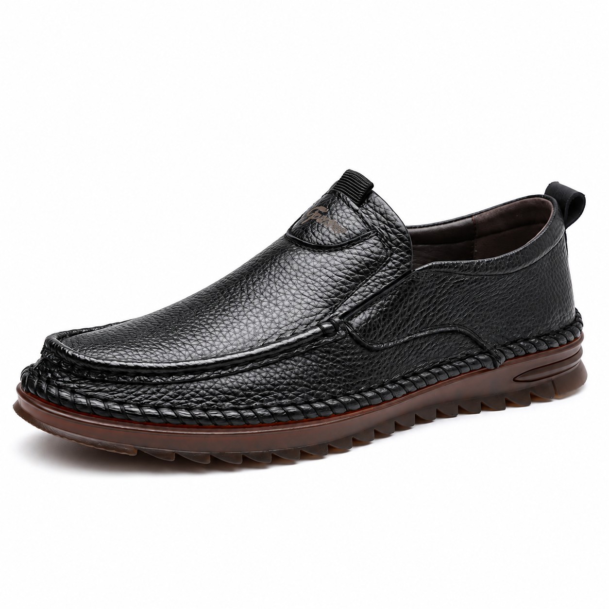 Men's Full-Grain Leather Moc-Toe Slip-On Casual Shoes 1