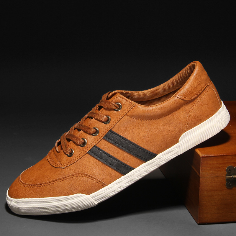 Men's PU Leather Striped Lace-Up Casual Shoes