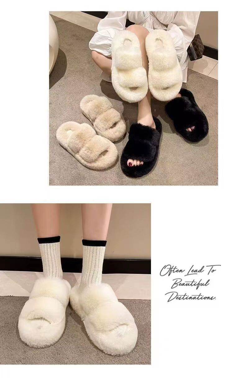 Chaussons douillets en peluche à bout ouvert pour femme detail 5