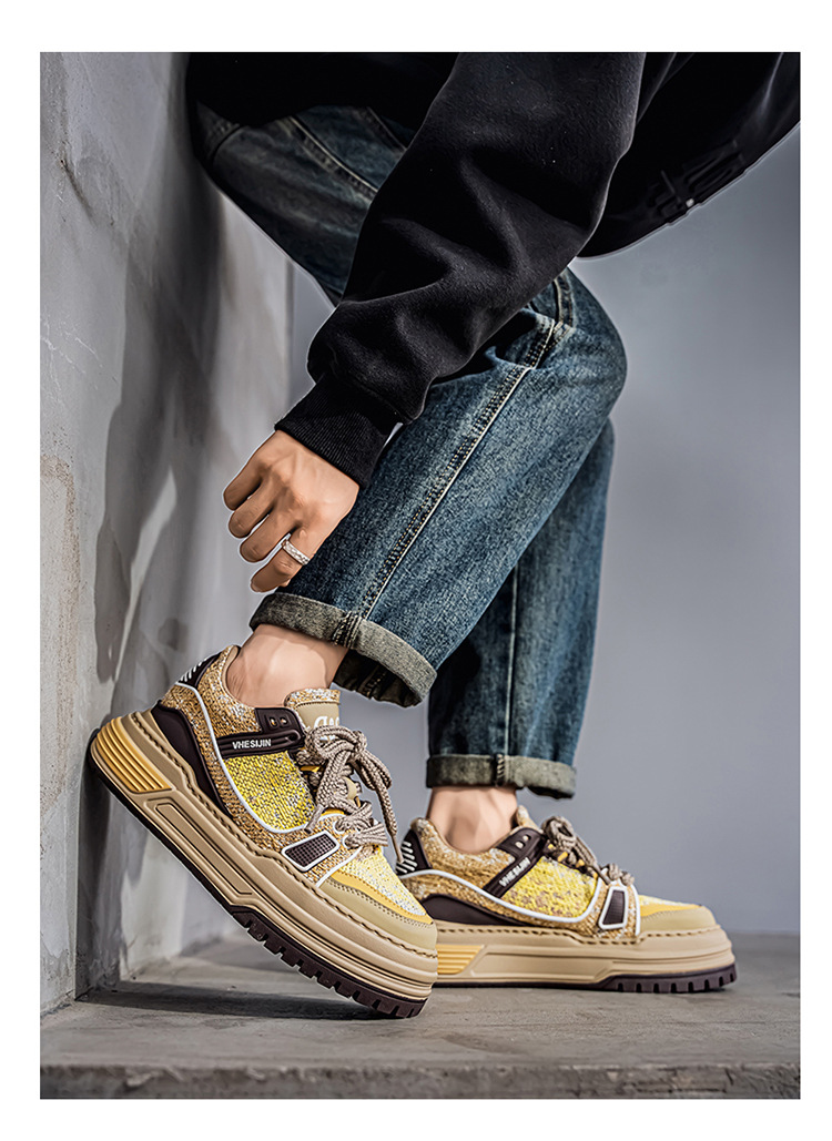 Chunky casual schoenen voor heren van canvas met plateauzool en colorblock detail 15