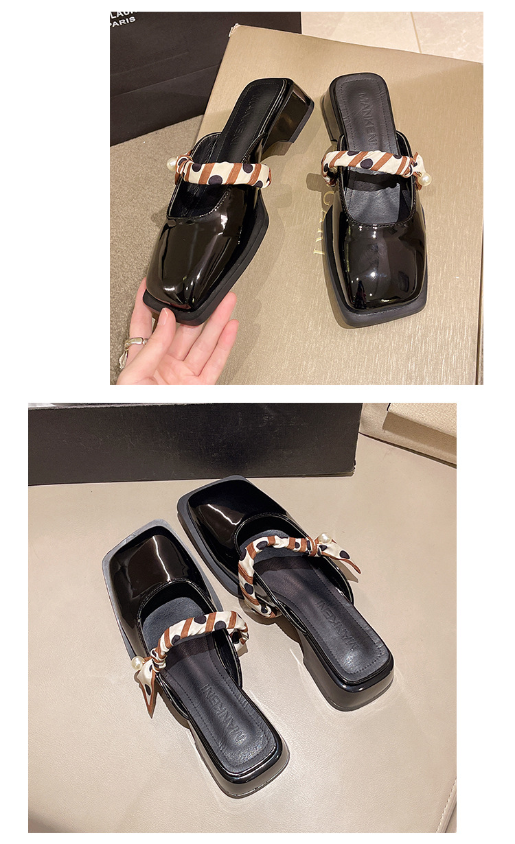 Women's Elegant Square-Toe Low-Block-Heel Slip-On Slippers detail 10