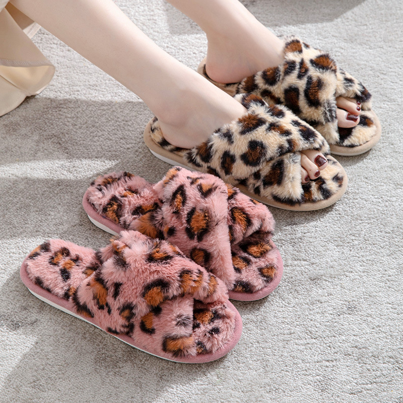 Women's Cozy Plush Leopard Print Open-Toe Slippers 4
