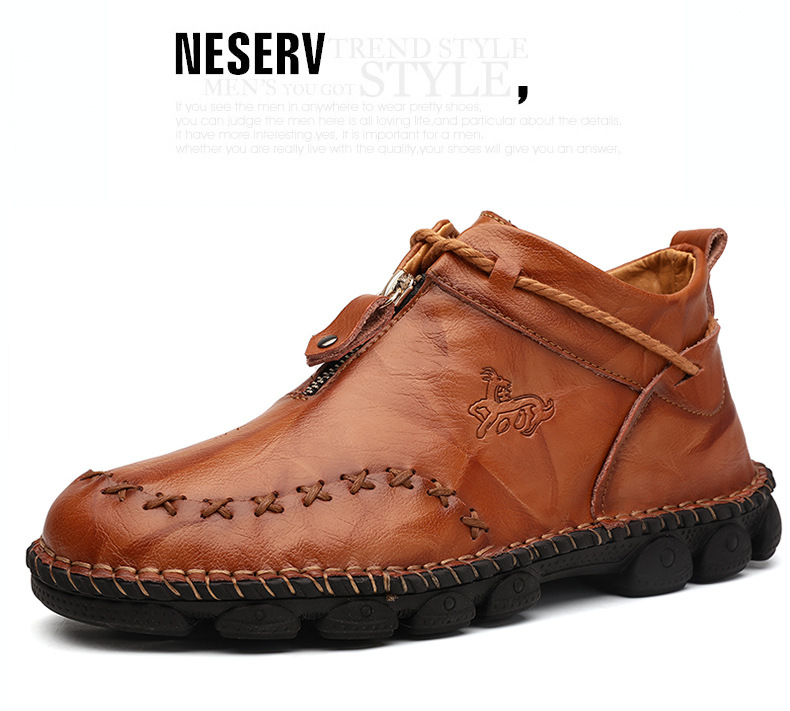 Men's Vintage Leather Front-Zip Casual Boots detail 10