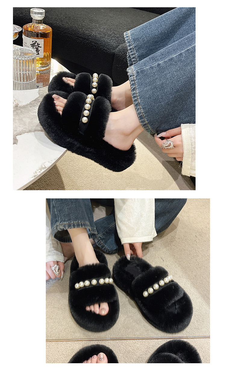 Women's Cozy Faux Pearl Plush Open-Toe Slippers detail 14