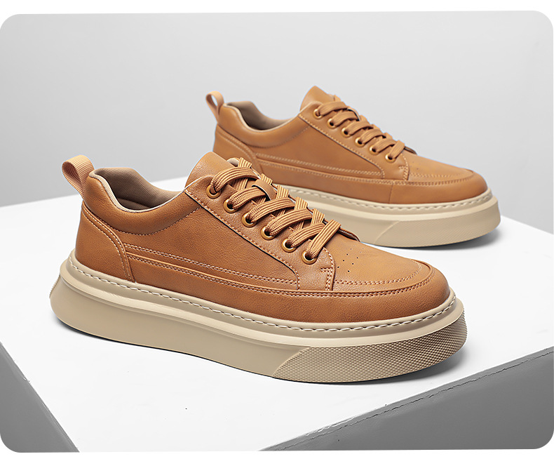 Einfarbige Plateau-Freizeitschuhe aus Leder für Herren detail 5