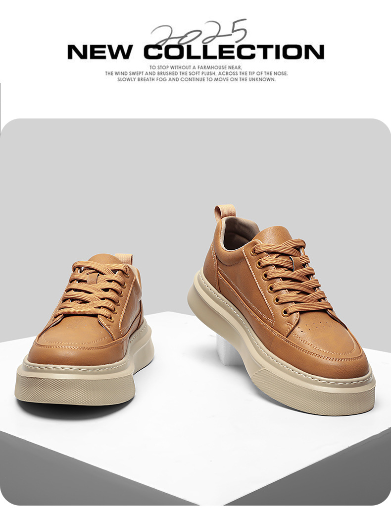 Einfarbige Plateau-Freizeitschuhe aus Leder für Herren detail 1