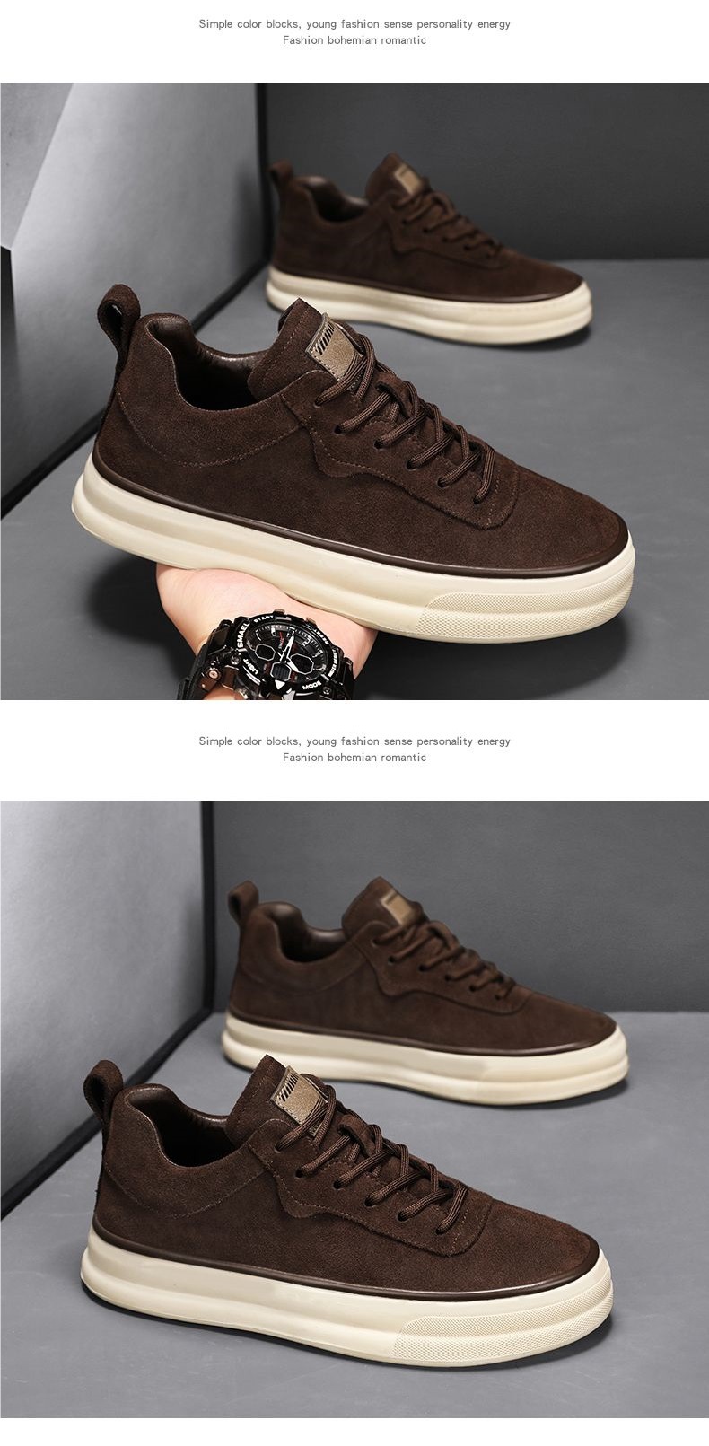 Chaussures casual à plateforme en daim à lacets pour hommes detail 4