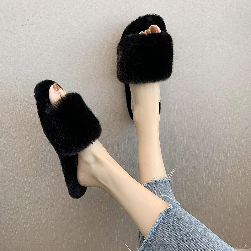 Pantofole da donna in peluche a punta aperta con suola morbida detail 14