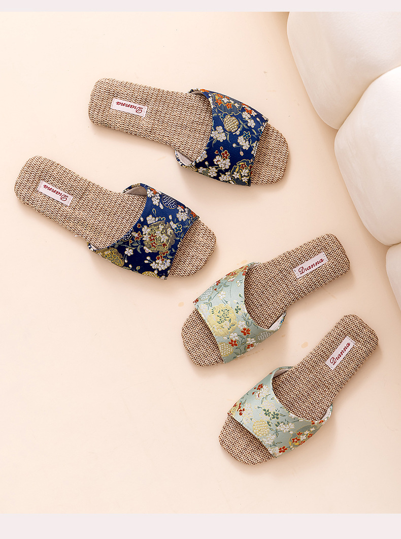 Pantofole da donna traspiranti in lino a motivi floreali detail 4