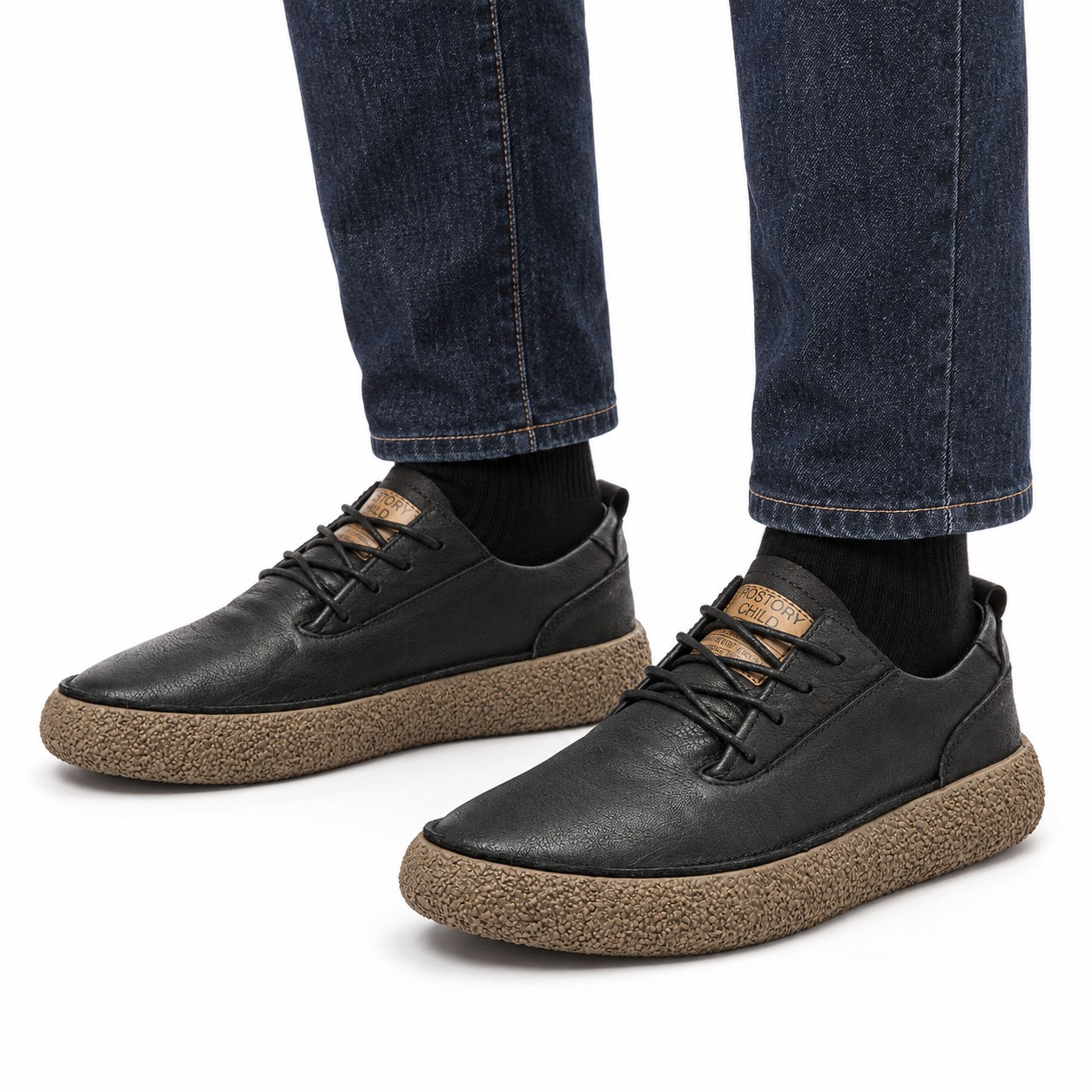 Men's Full-Grain Leather Chunky-Sole Lace-Up Casual Shoes 2