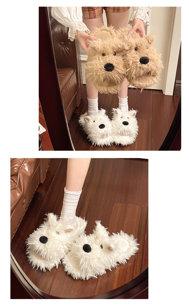Pantofole da casa da donna in morbido peluche a forma di cane detail 4