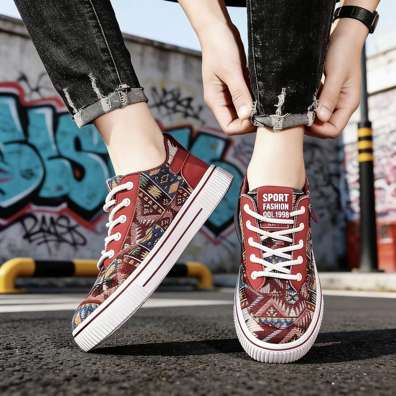 Freizeitschuhe für Herren aus Canvas mit Ethno-Muster und Schnürung detail 12