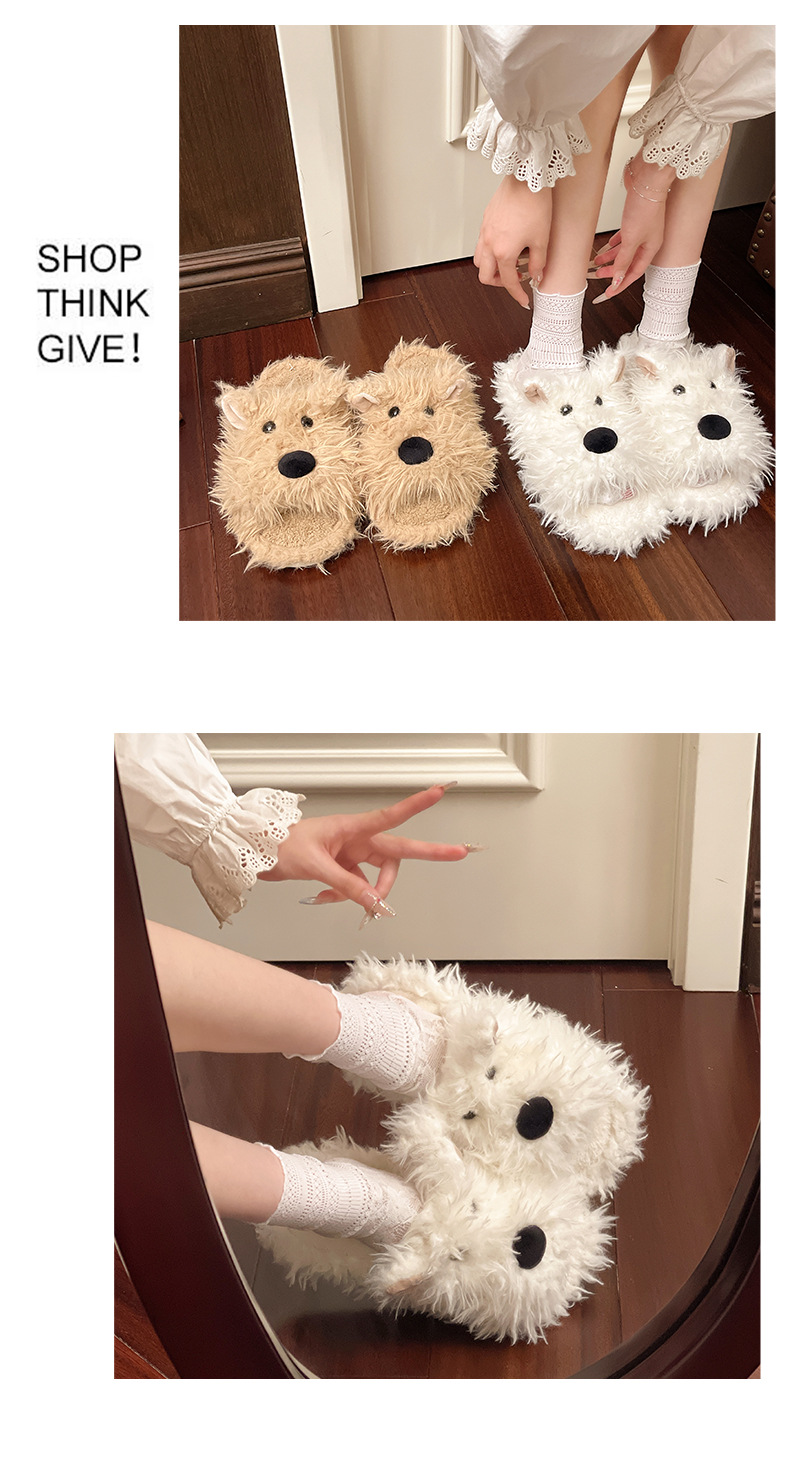 Pantofole da casa da donna in morbido peluche a forma di cane detail 3