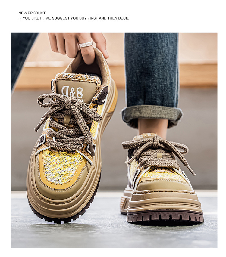 Chunky casual schoenen voor heren van canvas met plateauzool en colorblock detail 13